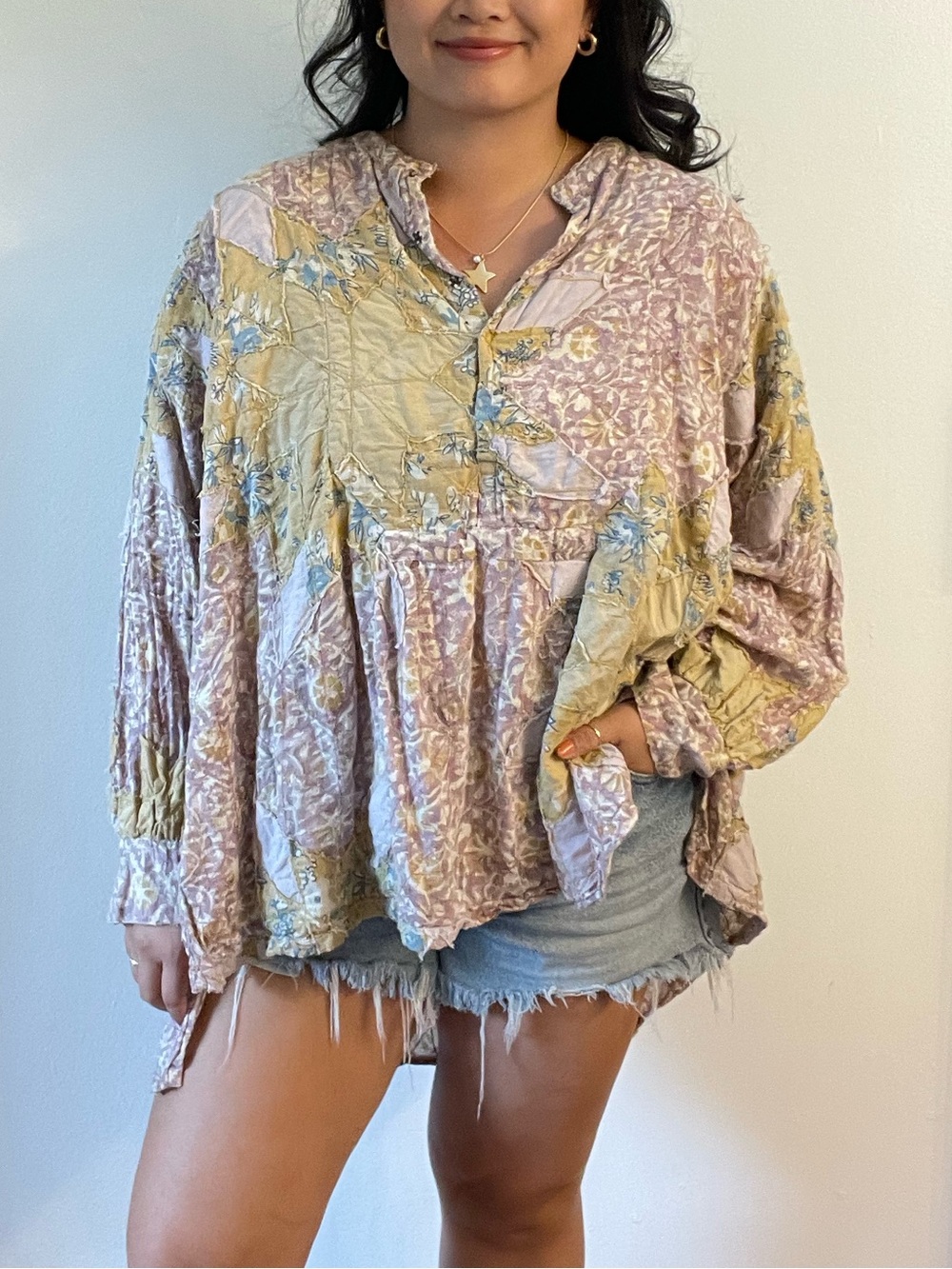 Magnolia Pearl Patchwork Peasant Tunic in Pastel Pink & Cream NWOT